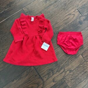 Carter's baby girls holiday Christmas Red Ruffle Dress with Bloomers